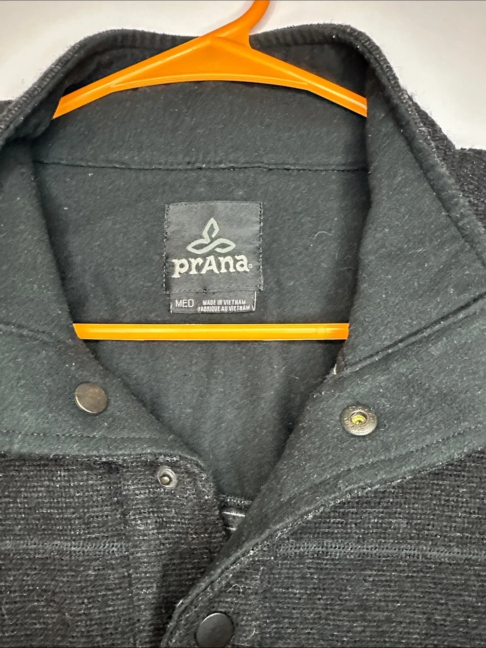 Prana Men's Med Leonidas Snap-Quarter Pullover wool blend black charcoal